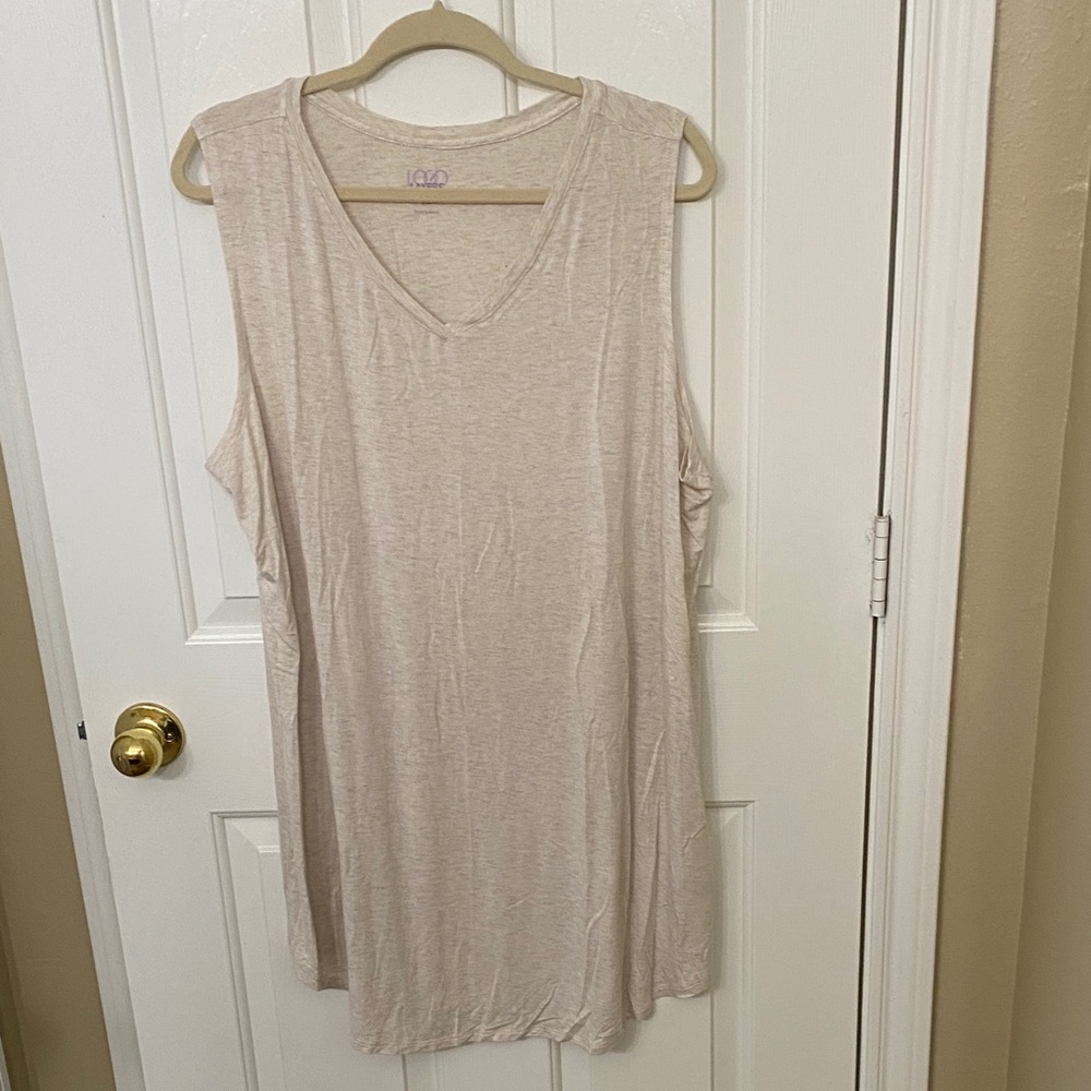 Elegant Rayon Blend Beige Sleeveless V-Neck Tank Top, Size 2X